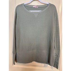 FLEX‎ TIME Green Solid Long Sleeve Crew Neck lightweight Sweatshirt Women's L